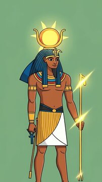 Ancient Egyptian God Ra Sun Disk Headdress Staff Aura