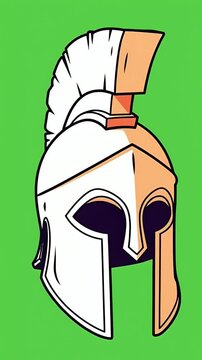 Ancient Spartan Helmet With Orange Accents On Green Background