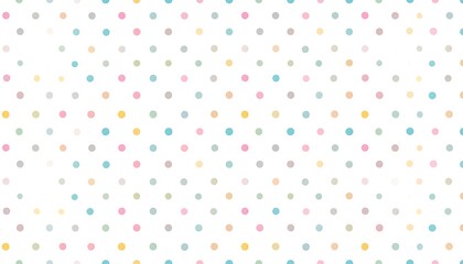 A patterned illustration showcases a grid of multicolored, circular shapes evenly spaced on a white backdrop, creating a playful, repetitive design