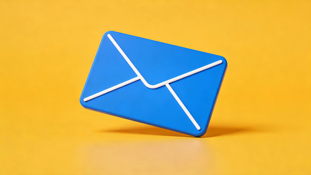 Blue 3D Email Envelope Icon on Yellow Background