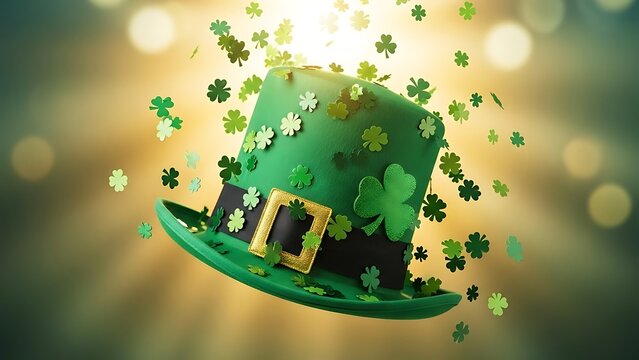 St patrick's day green hat with shamrocks and gold buckle celebrating irish luck and heritage