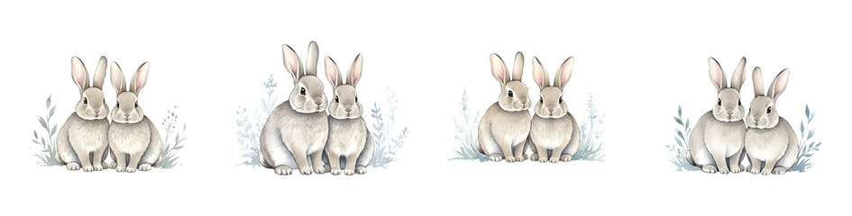 Fototapeta premium Adorable watercolor bunny couple illustrations set on a transparent background