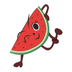 Cartoon watermelon character dancing hip hop dance vector illustration