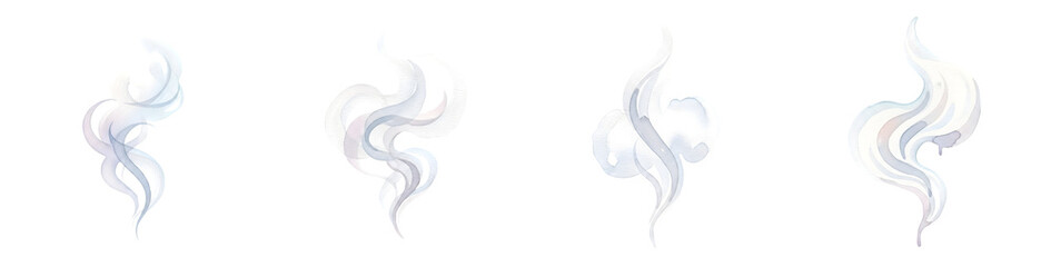 Obraz premium Collection of blue watercolor smoke and steam swirls on transparent background