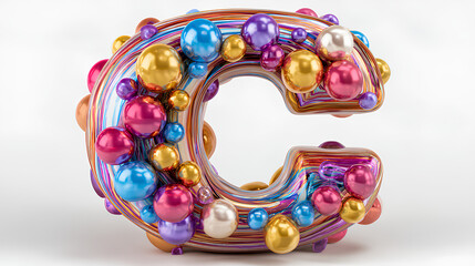 Joyful letter C balloon from alphabet in colorful iridescent font festive party decoration on white background stock illustration