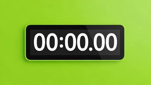 A digital stopwatch displays 00:04.14 on a green background with white numbers.