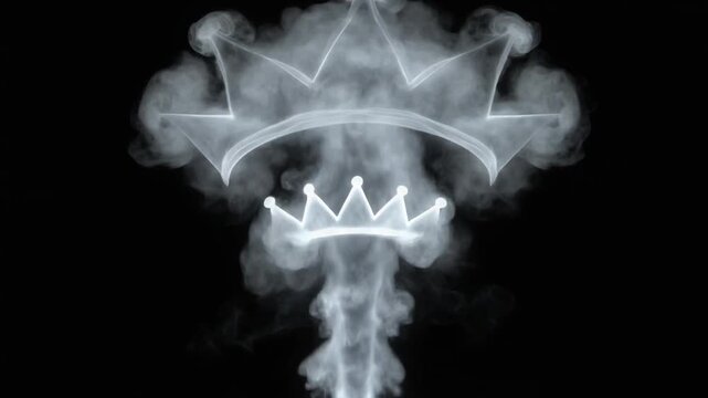 Smoke Crown Deflection. Monochromatic Abstract Flame Loop. A dynamic abstract where a powerful, concentrated jet of glowing white smoke shoots up and then hits an unseen, transparent barrier.
