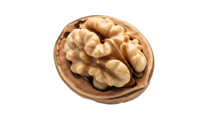 Fototapeta premium Healthy brain food raw walnut, isolated on white or transparent background, high resolution, studio lighting, sharp focus, detailed texture, clean cutout, minimal shadow, PNG format
