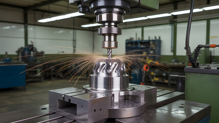 Powerful industrial turbine engine in a high-tech facility