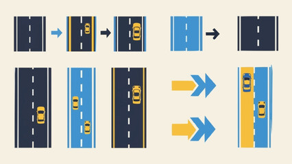 Car on Road Lane Change Illustration.