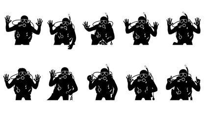 Naklejka premium Set of diving silhouettes in different poses for underwater exploration