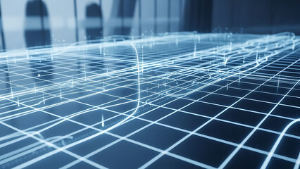 Technological Grid Pattern with Energetic Lines and Data Points