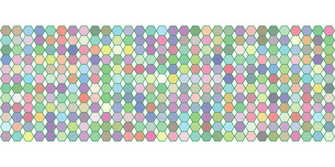 Multicolored hexagonal mosaic pattern on white background
