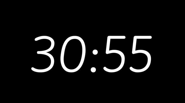 Countdown digital timer from 31 minute to 30 minute on black background 