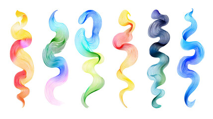 Rainbow wave line set abstract liquid swirl shapes gradient flow modern kid design squiggly vector elements stock vector on white background