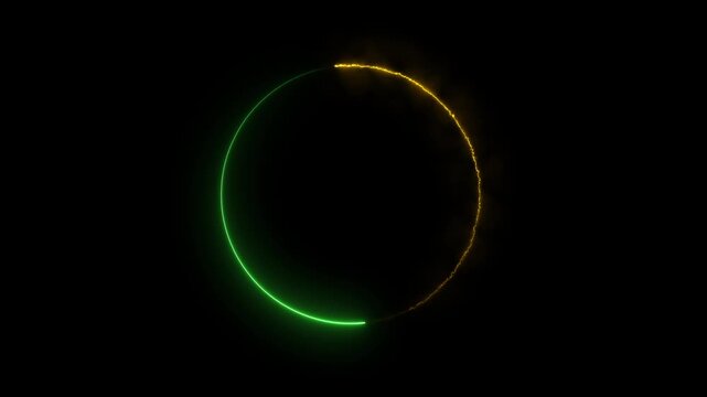 Digital Green and Orange Neon Circular Progress Loading Spinner Animation for UI UX Interface on Black Background