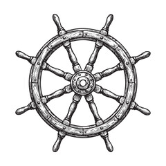 Vintage Wooden Ship Steering Wheel Illustration © trianatio