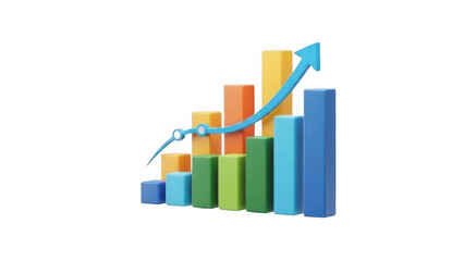Colorful 3d bar chart showing financial growth and market success with upward trend
