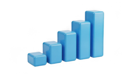 Growing business data represented by ascending 3d bar chart for progress analysis