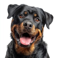 Fototapeta premium Happy Rottweiler dog portrait white background