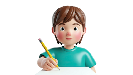 3D Cartoon Boy Writing with Pencil