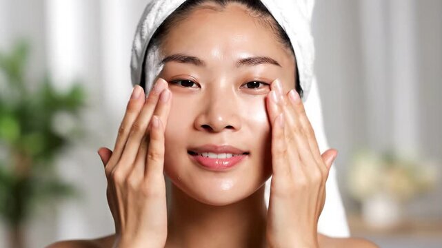 Woman applying skincare cream for glowing complexion and hydration