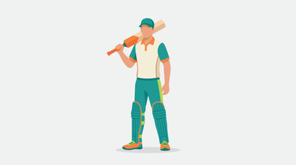 Professional male cricket player with bat and uniform, minimalist vector art © StockStudio