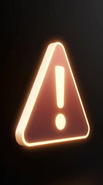 Warning Sign Symbol with Exclamation Mark in Neon Glow Against Dark Background for Alert and Safety Precautions Visuals