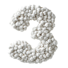 Top View Number 3 Made of Round Cotton Balls Isolated on Transparent Background