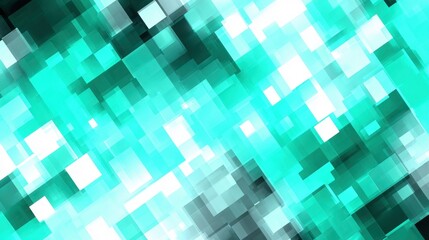Abstract geometric mosaic of teal and white squares