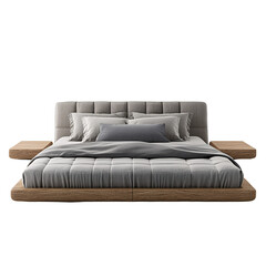 Fototapeta premium Front View of Modern Platform Bed Isolated on Transparent Background