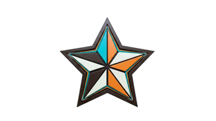 Multi-colored starburst emblem with geometric design
