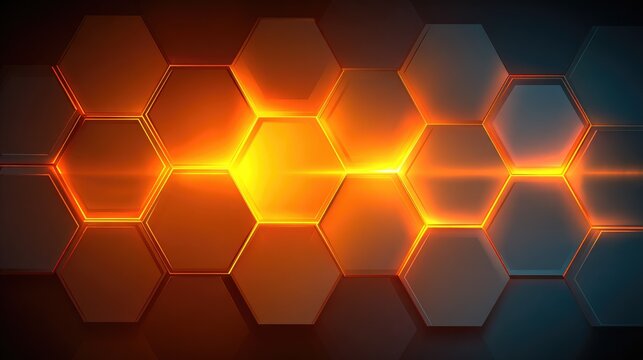 Abstract hexagonal honeycomb pattern with glowing orange light on dark background for modern design, technology, and creative projects