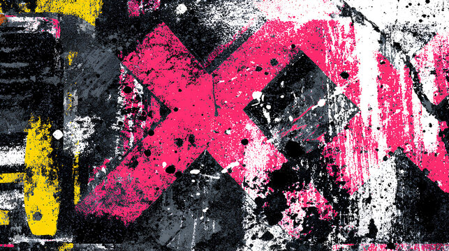 Urban punk textures with neon graffiti and distressed grunge background featuring rough spray paint scratch marks and halftone dot pattern for vintage poster music and street style design stock