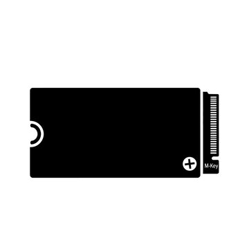 A black and white illustration of a rectangular solid-state drive with connector details.