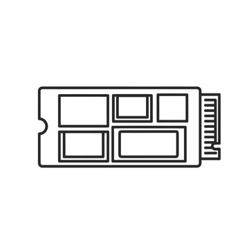 Simple line art illustration of a computer solid-state drive (SSD) component.