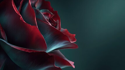 Elegant Close-Up of a Beautiful Red Rose Petal with Soft Lighting and Soft Focus on a Dark Background