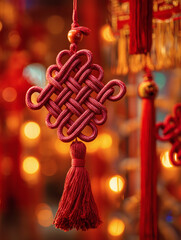 Festive red Chinese knots: a decorative concept for traditional Eastern festivals.