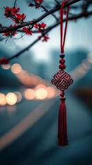 Festive red Chinese knots: a decorative concept for traditional Eastern festivals.