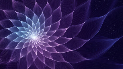 Close-up of a digital illustration of abstract fractal flowers in purple and blue, featuring glowing petals and a spiral texture effect.