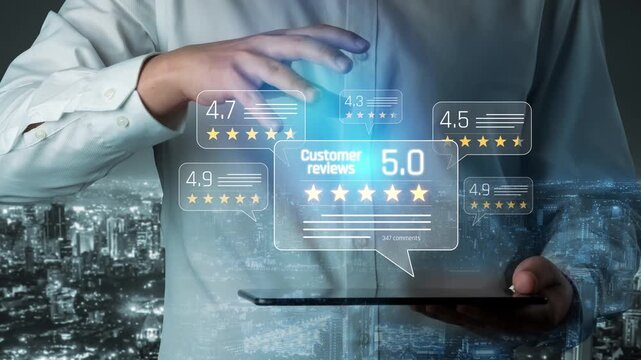 Customer centric review and rating system support product review, digital rating concept, and customer give good trust by visualizing people choice through stars and feedback content technology Marrow