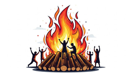 People Dancing Around Burning Bonfire at Night