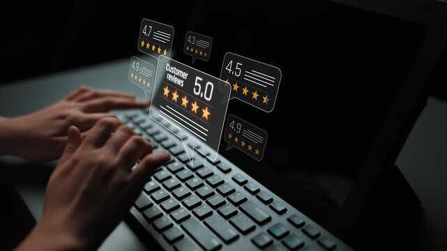 Customer centric review and rating system support product review, digital rating concept, and customer give good trust by visualizing people choice through stars and feedback content technology Marrow