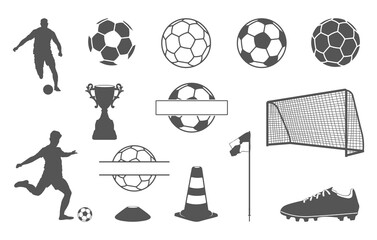 Soccer silhouette collection, Soccer sports bundle, Soccer icons & silhouettes bundle, Football player, ball, goal post & equipment, logo, Football svg bundle, Football bundle.  © DesignLands 