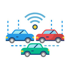 vector illustration of a car on road with Wi-Fi connectivity