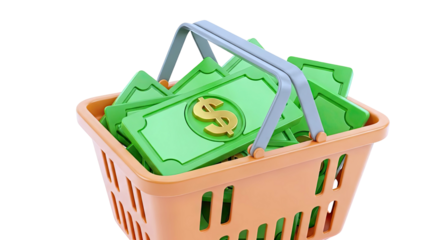 Shopping basket full of money