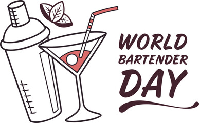  Hand Drawn Cocktail Illustration with Shaker and Martini Glass