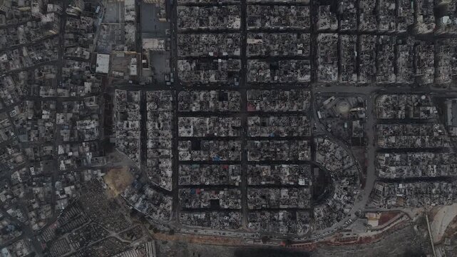 Drone shot of Syria showing buildings destroyed by the war, infrastructure and reconstruction.
