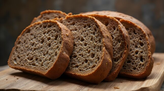 Brown Rye Bread placed on a wooden cutting board