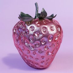 Artificial Metallic Chrome Strawberry Faux Prop Sculpture Reflective Surface